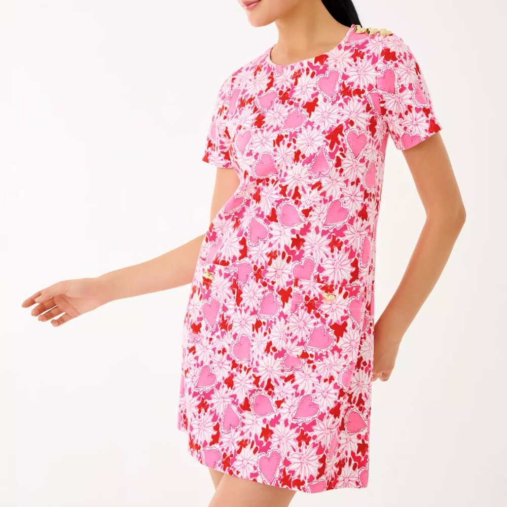 NWT Lilly Pulitzer Mattison Shift Dress in Coconut Dear Heart, Size XXS